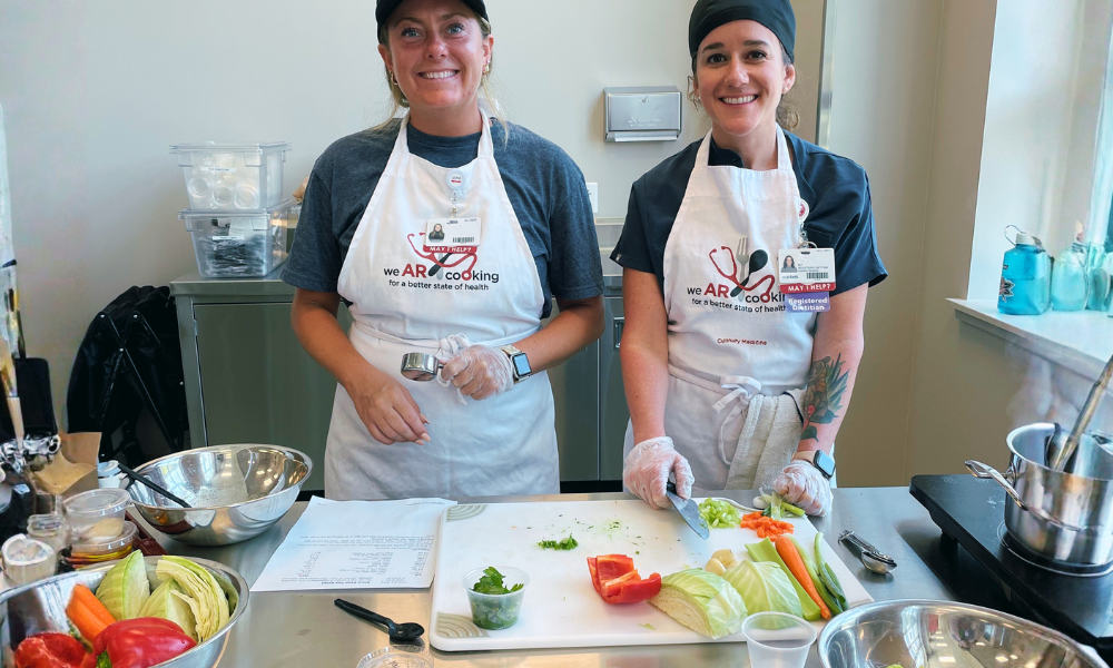 Nutritionists giving a cooking demonstration